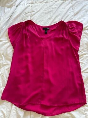 Aqua Bright Pink V-Neck Flutter Sleeve Blouse